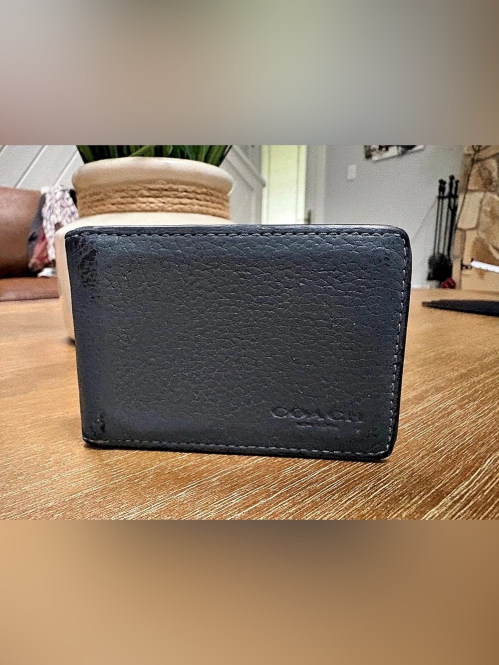 COACH Compact ID Wallet in Pebble Leather Blue